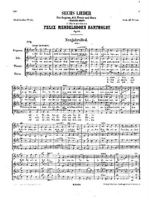 Felix Mendelssohn-Bartholdys Werke, 16,128. Nr. 128, Sechs Lieder : op. 88. - 9 S. - Pl.-Nr. M.B.128
