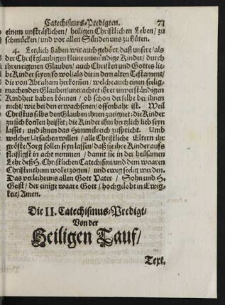 Die II. Catechismus-Predigt/ Von der Heiligen Tauf/