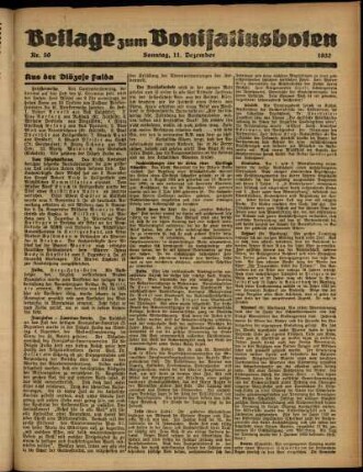 Zweite Ausgabe vom Sonntag, den 11. Dezember 1932.