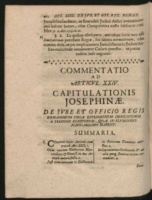 Commentatio Ad Articul. XXIV. Capitulationis Josephinae. De Jure Et Officio Regis Romanorum Circa Extensionem Immunitatis ...