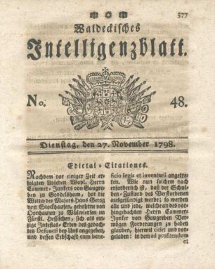 No. 48, Dienstag, den 27. November 1798