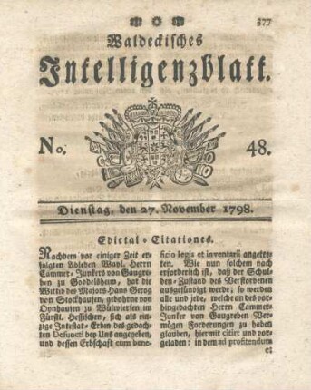 No. 48, Dienstag, den 27. November 1798
