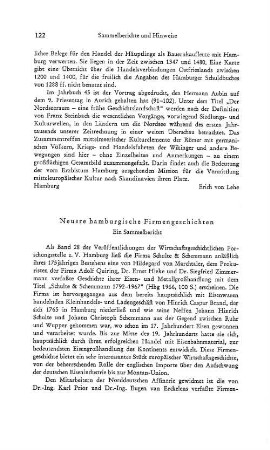 Sammelberichte und Hinweise : Neuere hamburgische Firmengeschichte