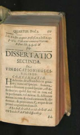 Dissertatio Secunda. De Vindicationibus Civilibus.
