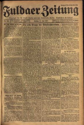 Erste Ausgabe vom Freitag, den 24. Juni 1927.