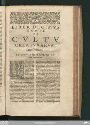 Liber Decimus Nonus. De Cultu Creaturarum.