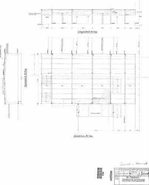 Pforzheim Hbf: Empfangsgebäude Kopfbahnsteig westlich Überdachung Grundriss,Schnitte