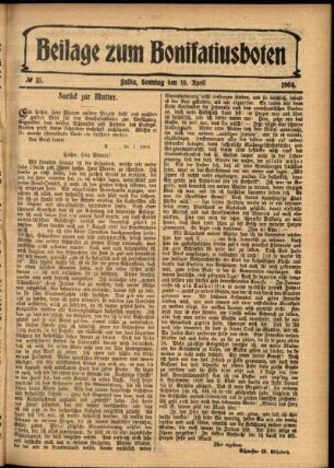 Zweite Ausgabe vom Sonntag, den 10. April 1904.