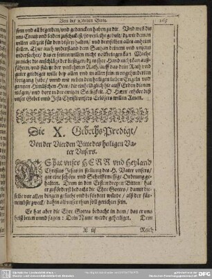 Die X. Gebeths-Predigt, Von der Vierden Bitte des heiligen Vater Unsers