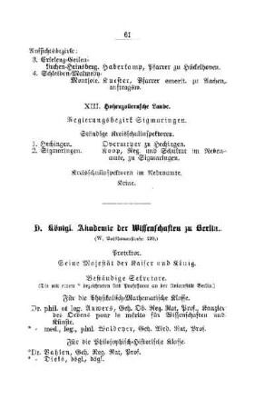 Königl. Akademie der Wissenschaften zu Berlin