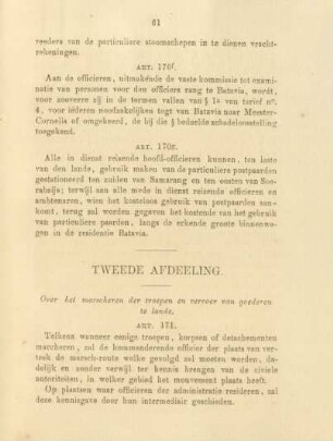 Tweede afdeeling. Over het marscheren der troepen en vervoer van goederen te lande