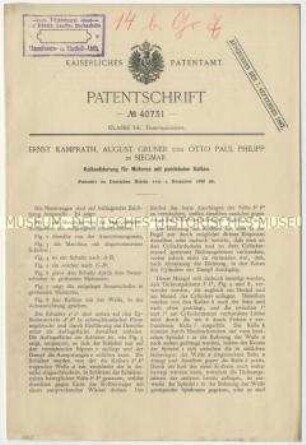 Patentschrift einer Kolbenliderung für Motoren mit pendelnden Kolben, Patent-Nr. 40731