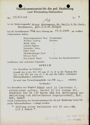 Wiedemann, Franz, Dr.