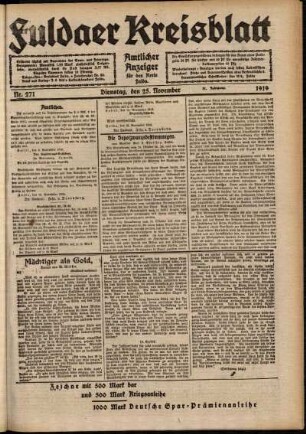 Ausgabe vom Dienstag, den 25. November 1919.