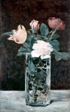 Rosen und Tulpen in drachenverzierter Vase