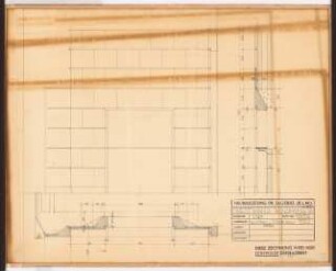 Reichsluftfahrtministerium, Berlin: Westwand V1 (Windfang): Ansicht, Schnitt, Grundriss 1:20