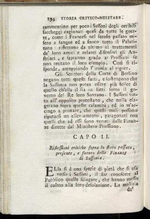 Capo II. Riflessioni critiche sopra lo stato passato, presente, e futuro delle Finanze di Sassonia.
