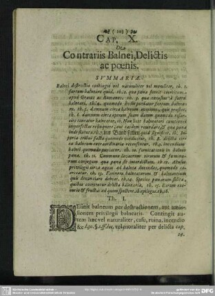 Cap. X. De Contrariis Balnei, Delictis ac poenis