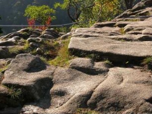 Felsformationen am sagenumwobenen Ort "Rosstrappe" über dem Bodetal bei Thale im Harz