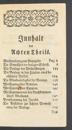 Innhalt des Achten Theils.