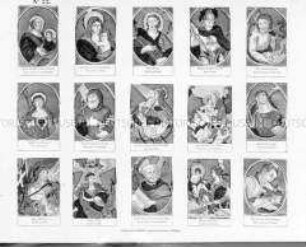 Bilderbogen mit 15 Heiligenfiguren