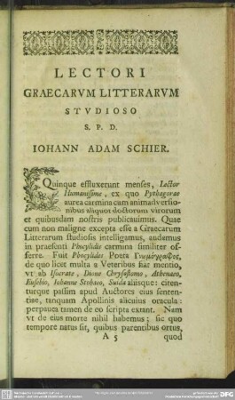 Lectori Graecarum Litterarum Studioso S. P. D. Iohann Adam Schier