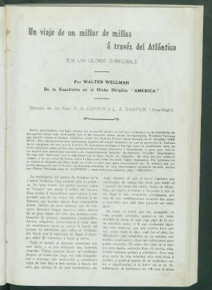 Un viaje de un millar de millas á través del Atlántico : En un globo dirigible. - De la Expedición en el Globo Dirigible "America"