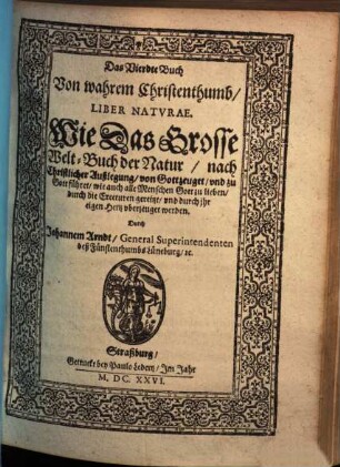 Vier Bücher von wahrem Christenthumb, Heilsamer Busse, hertzlicher Rewe und Leidt uber die Sünde, 4
