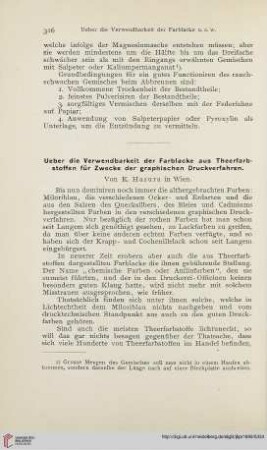 13: Ueber die Verwendbarkeit der Farblacke aus Theerfarbstoffen für Zwecke der graphischen Druckverfahren