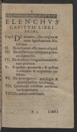 Elenchus Capitum Libri Primi.