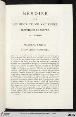 Mémoire sur les inscriptions anciennes recueillies en Égypte, par E. Jomard