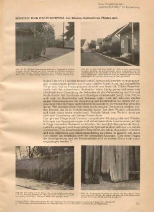 Beispiele und Gegenspiele von Zäunen, Gartentoren, Pfosten usw.