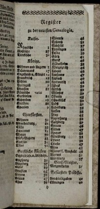 Register zu der neuesten Genealogie.