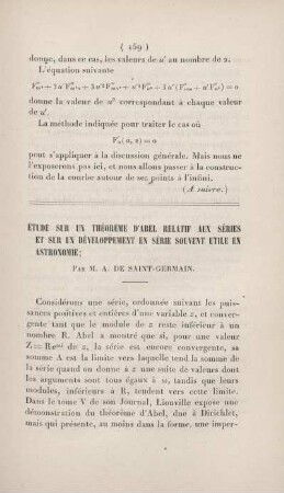 Étude sur un théorème d'abel relatif aux séries et sur uns développement en série souvent utile en astronomie.