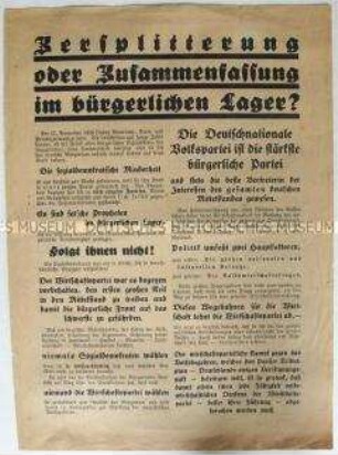 Flugblatt der Deutschnationalen Volkspartei zur Stadtverordnetenwahl in Berlin am 17. November 1929