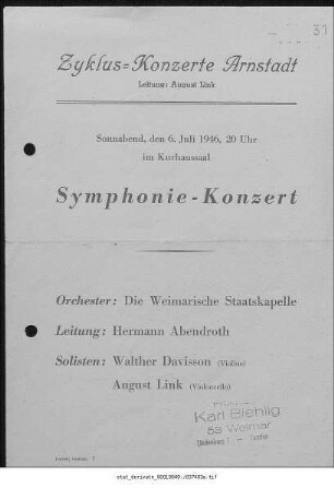 Symphoniekonzert [...] Zyklus-Konzerte Arnstadt