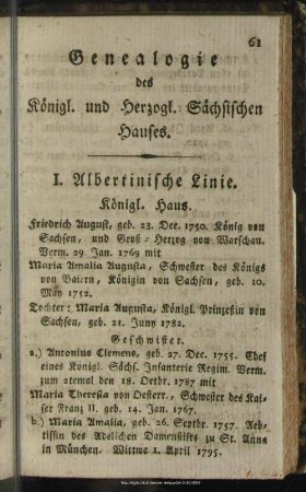 Genealogie des Königl. und Herzogl. Sächsischen Hauses