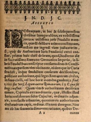 Disp. inaug. miscellaneas aliquot iuris feudal. assertiones continens