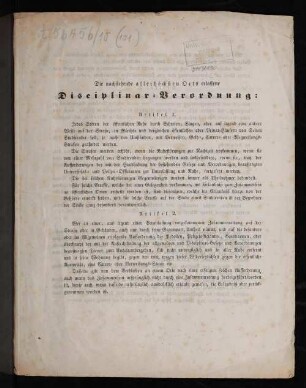 Die nachstehende allerhöchsten Orts erlassene Disciplinar-Verordnung