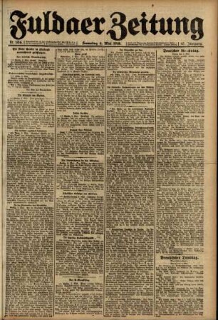 Erste Ausgabe vom Samstag, den 04. Mai 1918.