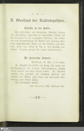 II. Wortlaut der Kaiserdepeschen