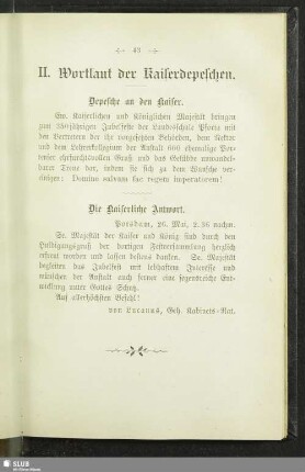 II. Wortlaut der Kaiserdepeschen