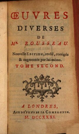 Oeuvres Diverses De Mr. Rousseau. 2