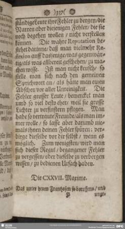 Die CXXVII. Maxime. Das unter denen Frantzosen so beruffene, und ungenannte, aber wol anständige JE NE SAI QVOI