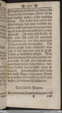 Die CXXVII. Maxime. Das unter denen Frantzosen so beruffene, und ungenannte, aber wol anständige JE NE SAI QVOI