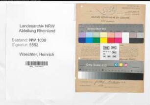 Entnazifizierung Heinrich Waechter , geb. 27.10.1891 (Gastwirt)
