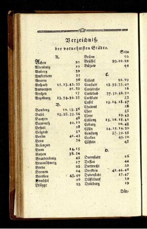Verzeichniß der vornehmsten Städte