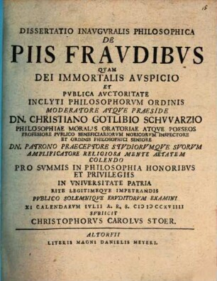 Diss. inaug. philos. de piis fraudibus