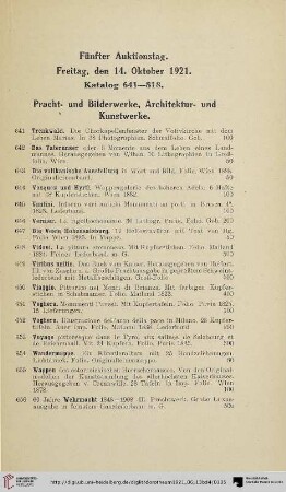 Fünfter Auktionstag: Freitag, den 14. Oktober 1921 (Nr. 641-818)