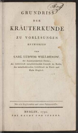 Grundriss der Kräuterkunde : zu Vorlesungen entworfen